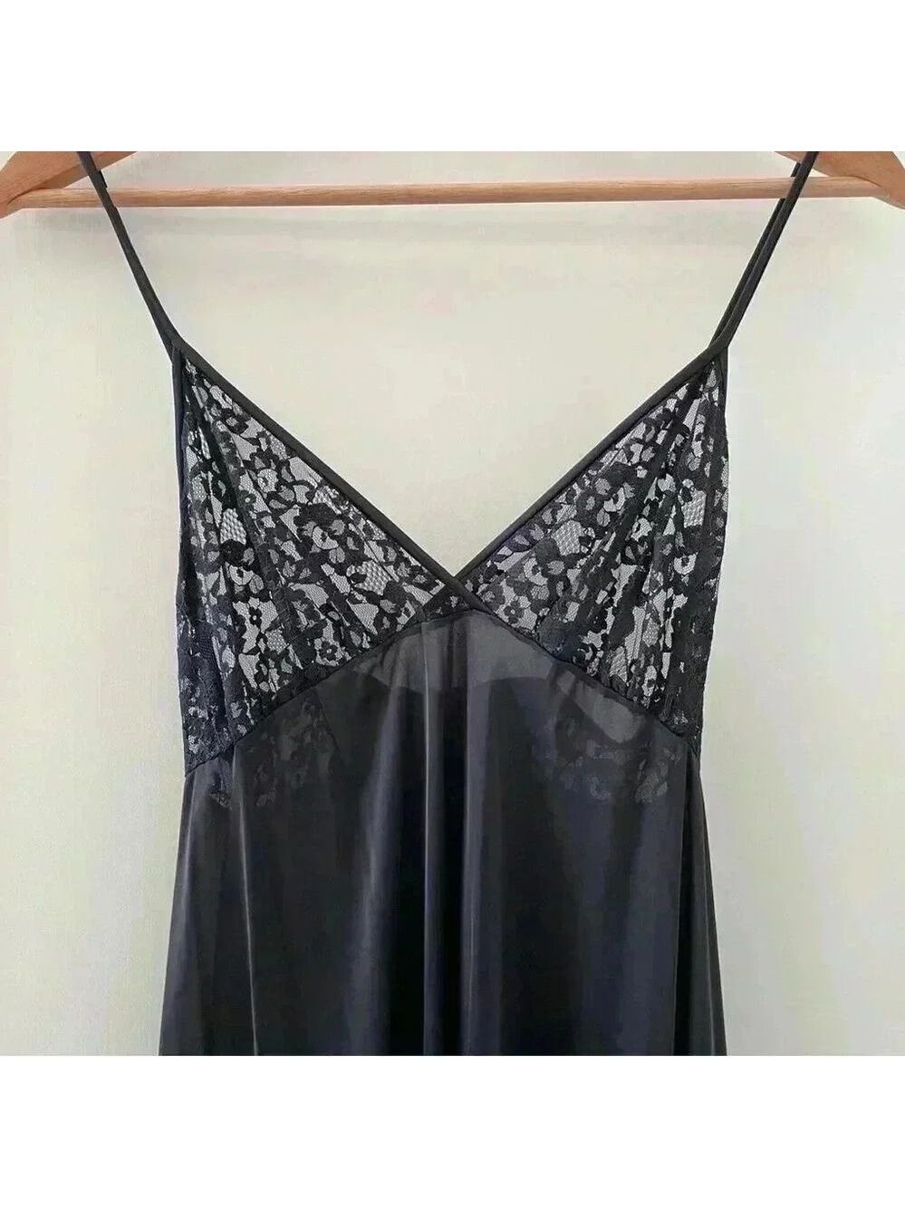 OLGA VINTAGE NIGHTGOWN Black Maxi Full Sweep Glam Goth Slip Sexy Dress Size S